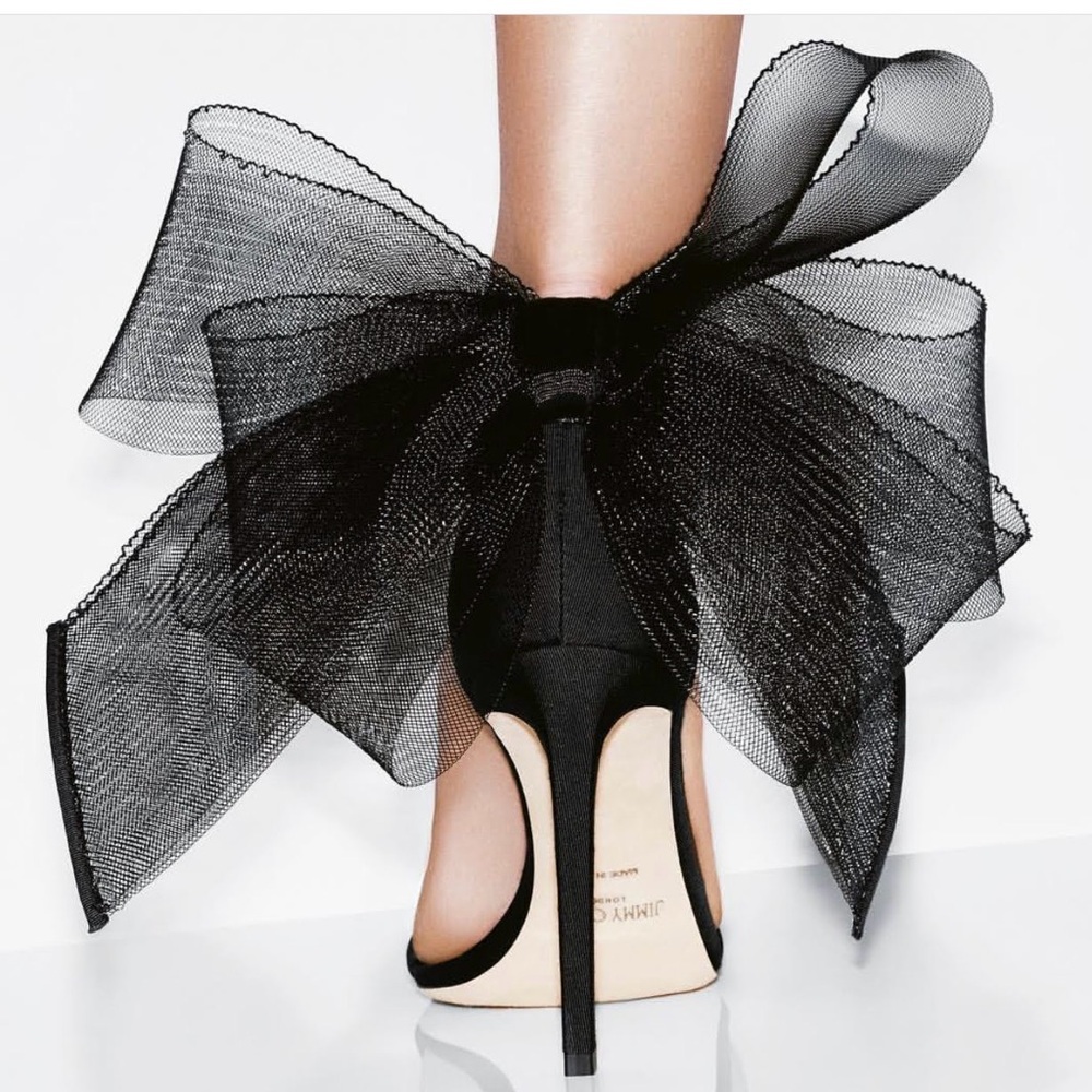 Jimmy Choo Black Mesh Bow Heels
